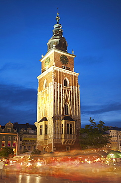 Town Hall Tower in Main Market Square (Rynek Glowny), UNESCO World Heritage Site, Krakow, Poland, Europe