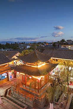 Pavilion near Wu Hua Gate at dusk, Dali, Yunnan, China, Asia