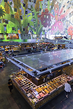 Food market inside Markthal, Rotterdam, Zuid Holland, Netherlands, Europe