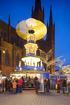 Christmas Market at dusk, Wiesbaden, Hesse, Germany, Europe