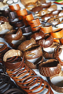 Jewellery made from coconut shells at market, Inhambane, Mozambique, Africa