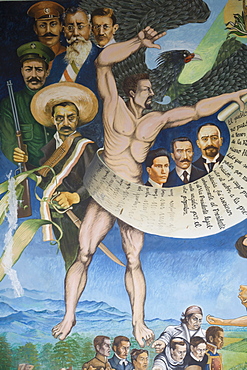 Municipal Building, mural depicting the local history, painted by Manuel Suasnavar Pastrana in 1988, Comitan, Chiapas, Mexico, North America