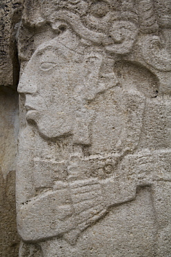 Stone carving of Pacal the Great, Palenque ruler from 615 AD to 683 AD, Palace, Palenque Archaeological Zone, UNESCO World Heritage Site, Chiapas, Mexico, North America