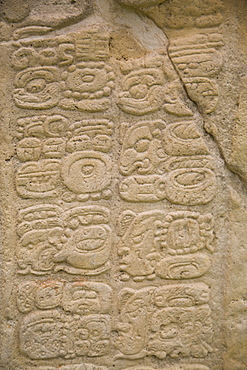 Stella 7, hieroglyphs, Mayan Archaeological Site, Yaxchilan, Chiapas, Mexico, North America