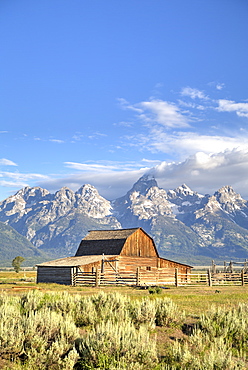 John Moulton Homestead, Barn dating from the 1890s, Mormon Row, Grand Teton National Park, Wyoming, United States of America, North America