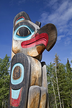 Eagle image on Totem Pole, Teslin Tlingit Heritage Center, Teslin, Yukon, Canada, North America