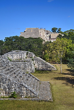 Structure 17 in the foreground with The Acropolis behind, Ek Balam, Mayan archaeological site, Yucatan, Mexico, North America