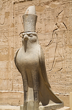 Granite falcons, Pylon, Temple of Horus, Edfu, Egypt, North Africa, Africa