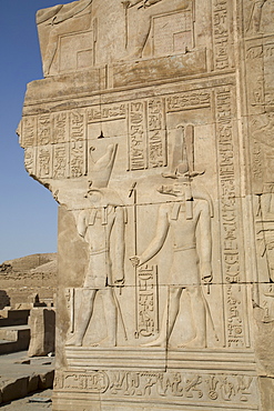 Bas-relief of the Gods Sobek on right and Horus on left, Temple of Haroeris and Sobek, Kom Ombo, Egypt, North Africa, Africa