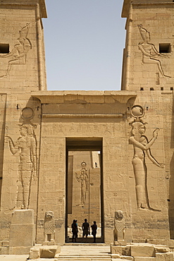 Reliefs depicting the Goddess Hathor, Second Pylon, Temple of Isis, Island of Philae, UNESCO World Heritage Site, Aswan, Egypt, North Africa, Africa