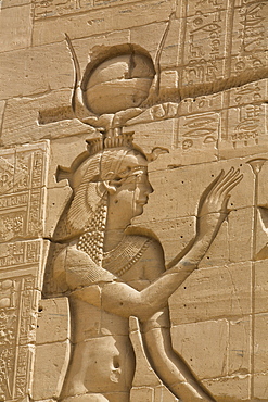 Relief depicting the Goddess Hathor, Second Pylon, Temple of Isis, Island of Philae, UNESCO World Heritage Site, Aswan, Egypt, North Africa, Africa