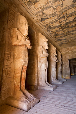 Statues of Ramses in the Osiris Postion, Hypostyle Hall, Sun Temple, Abu Simbel, UNESCO World Heritage Site, Egypt, North Africa, Africa