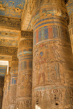 Columns in Second Court, Medinet Habu (Mortuary Temple of Ramses III), West Bank, Luxor, Thebes, UNESCO World Heritage Site, Egypt, North Africa, Africa