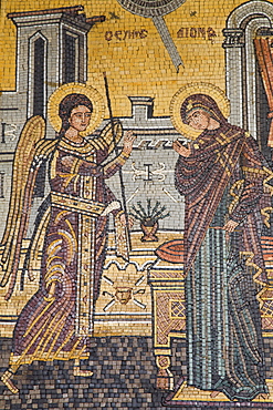 Mosaics on the wall of St. George's Church, Madaba, Jordan, Middle East