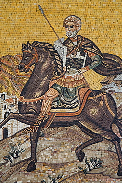 Mosaics on the wall of St. George's Church, Madaba, Jordan, Middle East