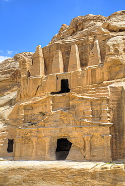 Obelisk Tomb (upper structure), Bab as-Sig Triclinium (lower structure), Petra, UNESCO World Heritage Site, Jordan, Middle East