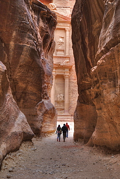 Tourists Approaching the Treasury from the Siq, Petra, UNESCO World Heritage Site, Jordan, Middle East