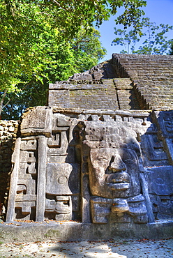 Stucco Mask, The Mask Temple, Lamanai Mayan Site, Belize, Central America