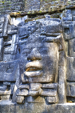 Stucco Mask, The Mask Temple, Lamanai Mayan Site, Belize, Central America