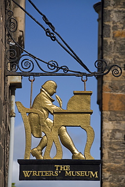 Sign for the Writers' Museum off the Royal Mile, Edinburgh, Lothian, Scotland, United Kingdom, Europe