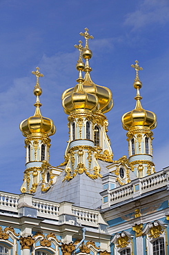 Domes of the Palace Church, Catherine Palace, Tsarskoe Selo, Pushkin, UNESCO World Heritage Site, Russia, Europe