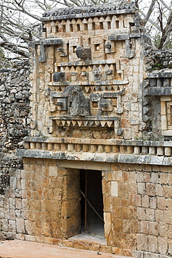 Chac Rain God Stone Mask, Palace, Xlapak Archaeological Site, Mayan Ruins, Puuc style, Yucatan, Mexico, North America