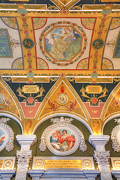 Ceiling and walls, Mezzanine of the Great Hall, Library of Congress, Washington D.C., United States of America, North America