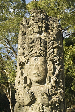 Stela A dating from 731 AD, Copan Archaeological Park, UNESCO World Heritage Site, Copan, Honduras, Central America