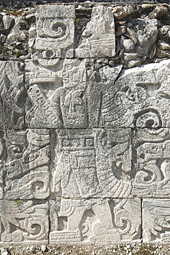 Stone reliefs in the Great Ball Court (Gran Juego de Pelota), Chichen Itza, UNESCO World Heritage Site, Yucatan, Mexico, North America