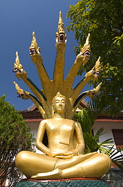 Sitting Buddha with naga heads, Wat Mai Complex, Luang Prabang, Laos, Indochina, Southeast Asia, Asia