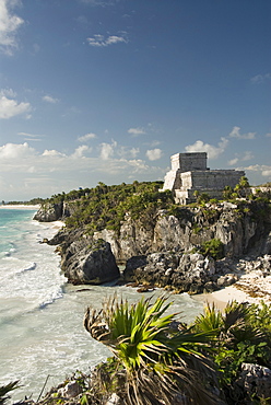 View to the north and El Castillo (the Castle) at the Mayan ruins of Tulum, Quintana Roo, Mexico, North America