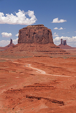 Monument Valley Navajo Tribal Park, Park Road (foreground), Merrick Butte (background), Utah, United States of America, North America