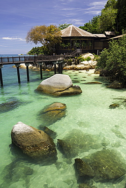 Path leading to one of the restaurants at the luxury resort and spa of Pangkor Laut, Malaysia, Southeast Asia, Asia