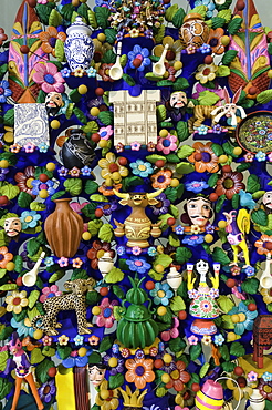 Close up of a traditional Tree of Life, a themed clay sculpture typical to central Mexico, Merida, Yucatan, Mexico, North America