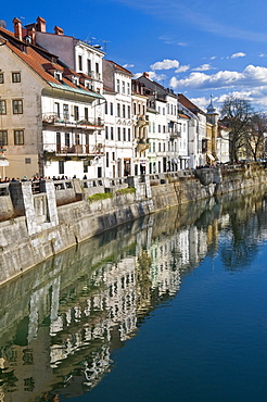 Houses along the River Ljubljanica in Ljubljana, Slovenia, Europe