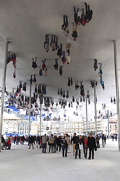 Ombriere, Mirrored Shelter, designed by Norman Foster, Vieux Port (Old Port), Marseille, Bouches du Rhone, Provence Alpes Cote d'Azur, Provence, France, Europe