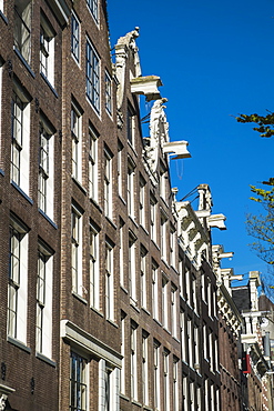 Gabled houses by a canal, Amsterdam, Netherlands, Europe 