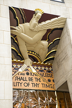 Art Deco detail of entrance to 30 Rockefeller Plaza, Rockefeller Center, Manhattan, New York City, New York, United States of America. North America