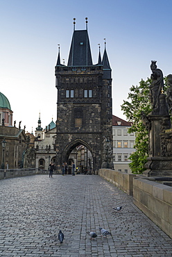 Early morning on Charles Bridge, UNESCO World Heritage Site, Prague, Czech Republic, Europe