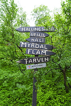 Signpost near Flam, Norway, Scandinavia, Europe