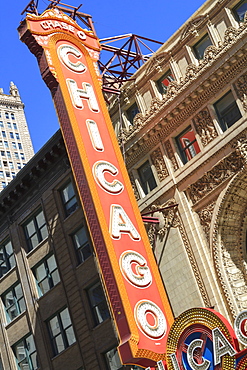 The Chicago Theater sign has become an iconic symbol of the city, Chicago, Illinois, United States of America, North America 