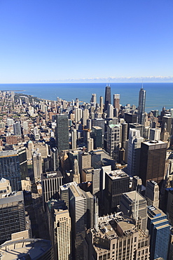 Chicago cityscape, looking north from Willis Tower, Chicago, Illinois, United States of America, North America