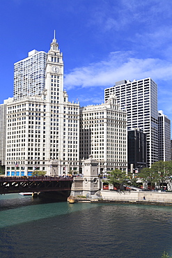 The Wrigley Building and Chicago River, Chicago, Illinois, United States of America, North America