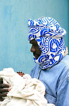 Father and baby, Keur Moussa, Senegal, West Africa, Africa