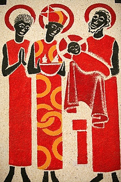 Presentation of the baby Jesus at the Temple, fresco designed and painted in 1963 by Dom Georges Saget, Keur Moussa Abbey Church, Keur Moussa, Senegal, West Africa, Africa