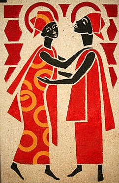 Fresco of the Visitation, designed and painted in 1963 by Dom Georges Saget, Keur Moussa Abbey Church, Keur Moussa, Senegal, West Africa, Africa