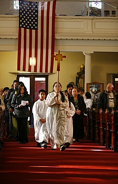 Mass in St. Mary's Roman Catholic church, New York, United States of America, North America