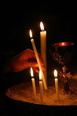 Candles in an Orthodox church, Vienna, Austria, Europe