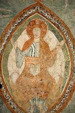 A 12th century Romanesque fresco depicting Jesus Christ in Saint Chef abbey church, Saint-Chef-en-Dauphine, Isere, France, Europe