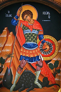 Orthodox icon showing St. George, Mount Athos, Greece, Europe